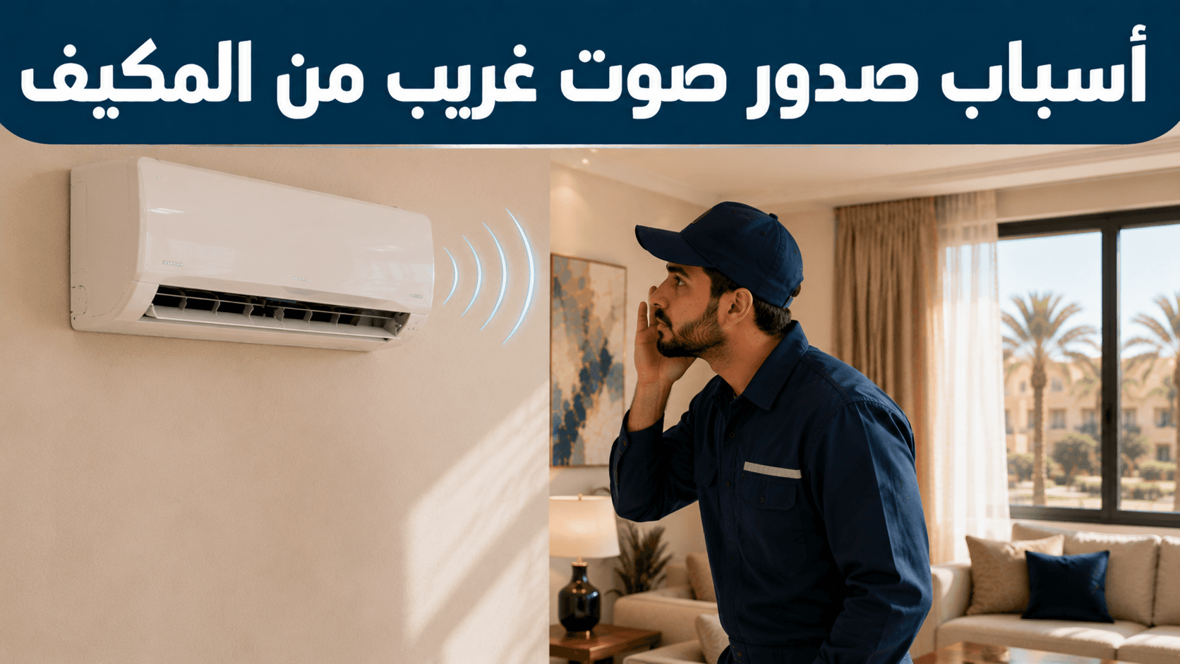 فني يستمع لصوت صادر من مكيف سبليت لتشخيص مصدره