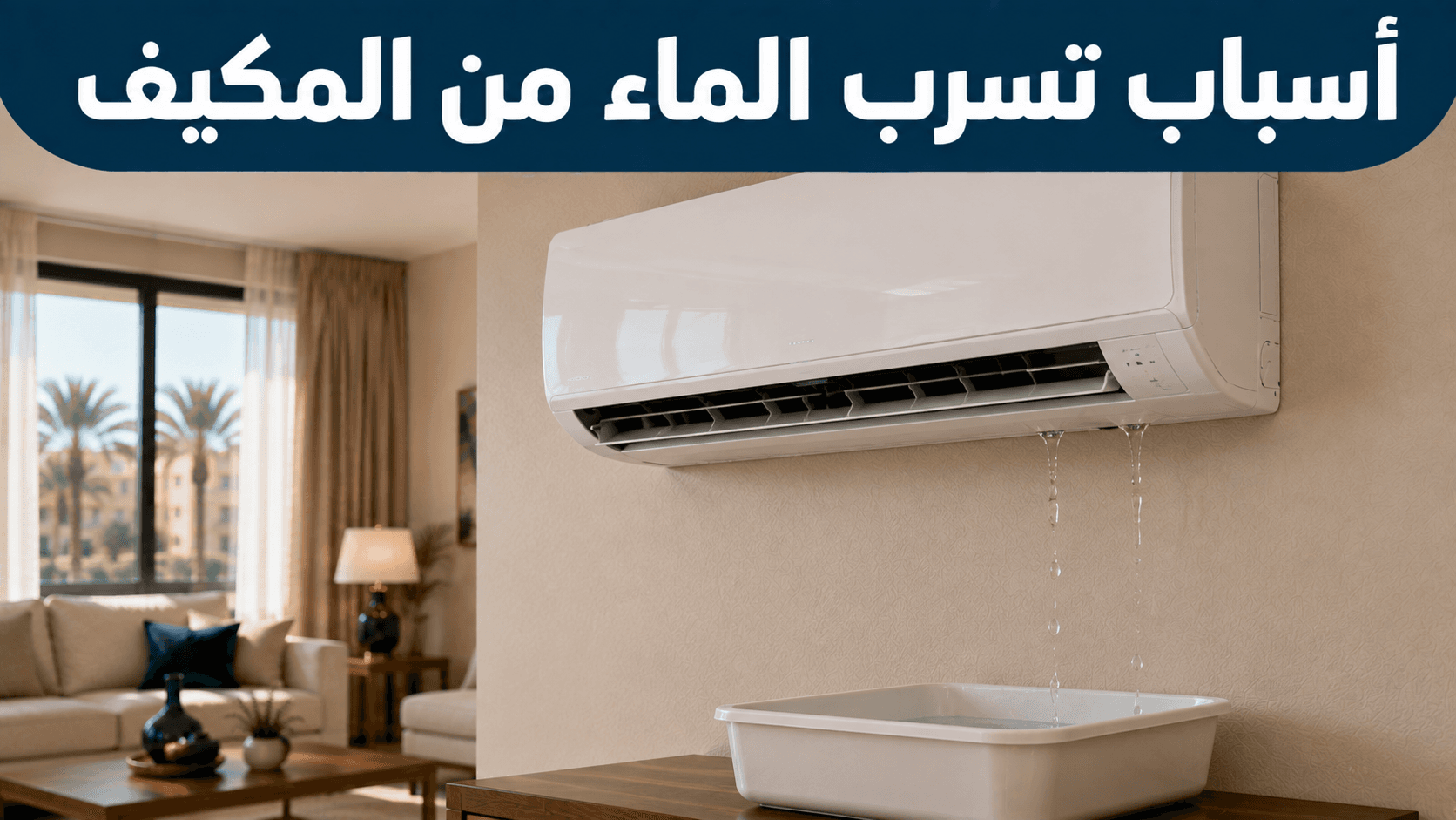 مكيف سبليت يسرّب ماء يتساقط في وعاء أسفله