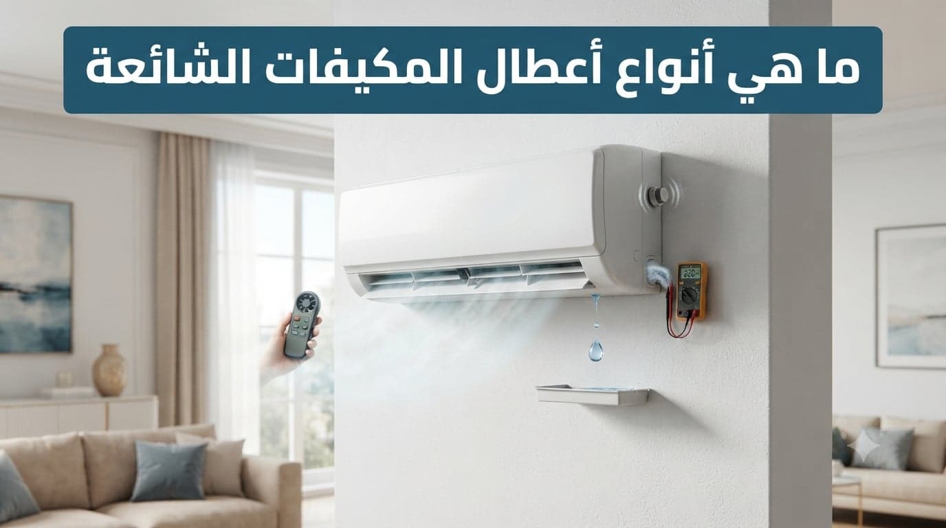 مكيف سبليت جداري يعاني من تسرب مياه من الوحدة مع جهاز قياس متصل به وريموت تحكم في اليد