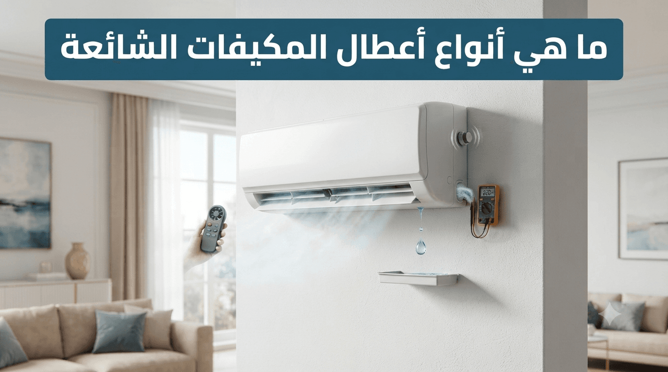 مكيف سبليت جداري يعاني من تسرب مياه من الوحدة مع جهاز قياس متصل به وريموت تحكم في اليد