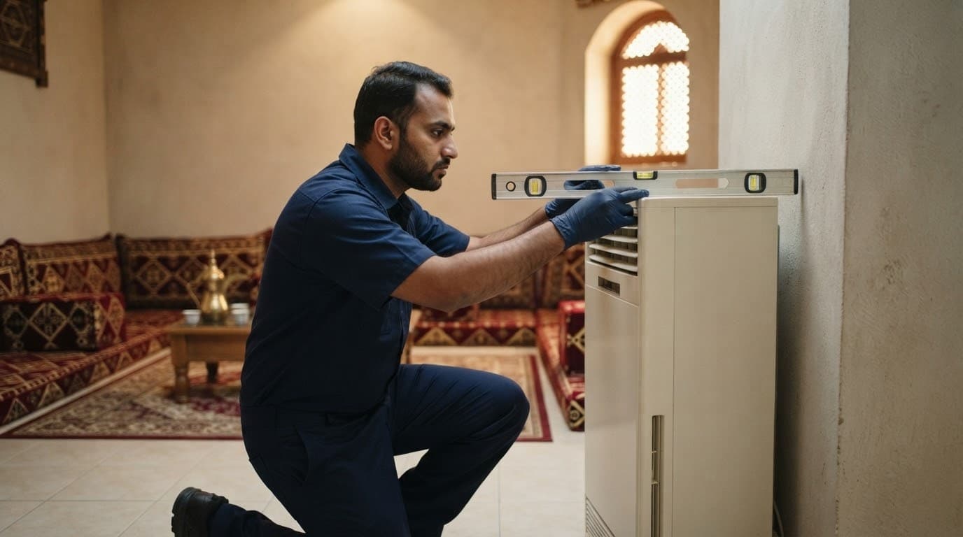 ضبط استواء الوحدة الداخلية للمكيف الدولابي بميزان الماء