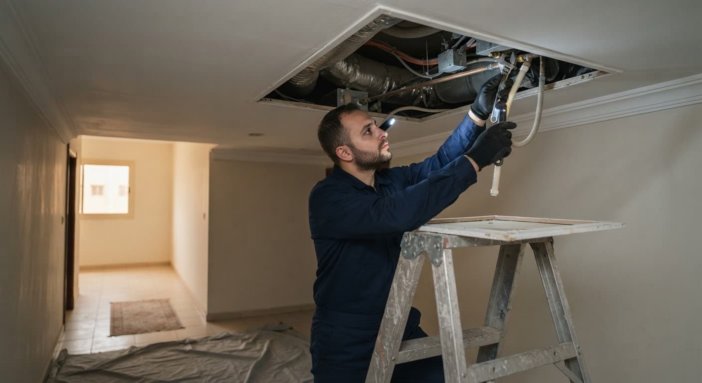 فصل توصيلات مكيف الكونسيلد من خلال فتحة الصيانة