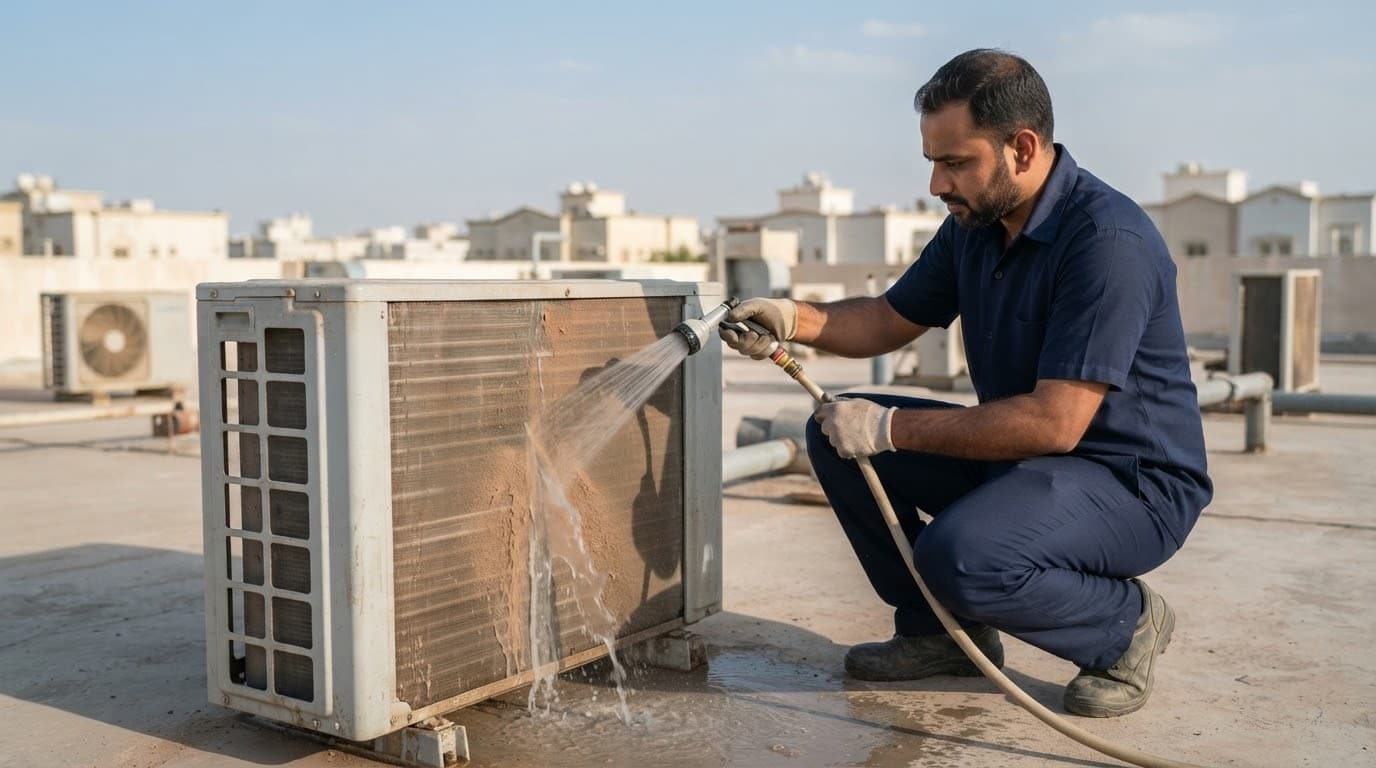 تنظيف زعانف الوحدة الخارجية من الأتربة بالماء